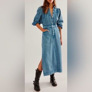 NWT Free People Mad Love Denim Midi Dress XS Skyfall